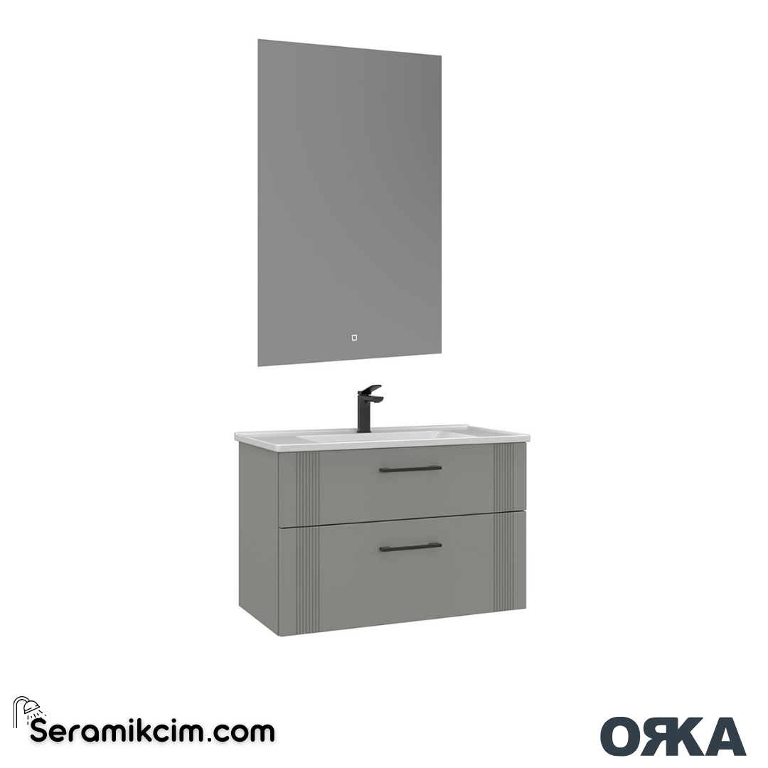 Orka Bari 80cm Ledli Ayna Banyo Dolabı Set Mat Kaşmir - ORK022.80.03.TKM