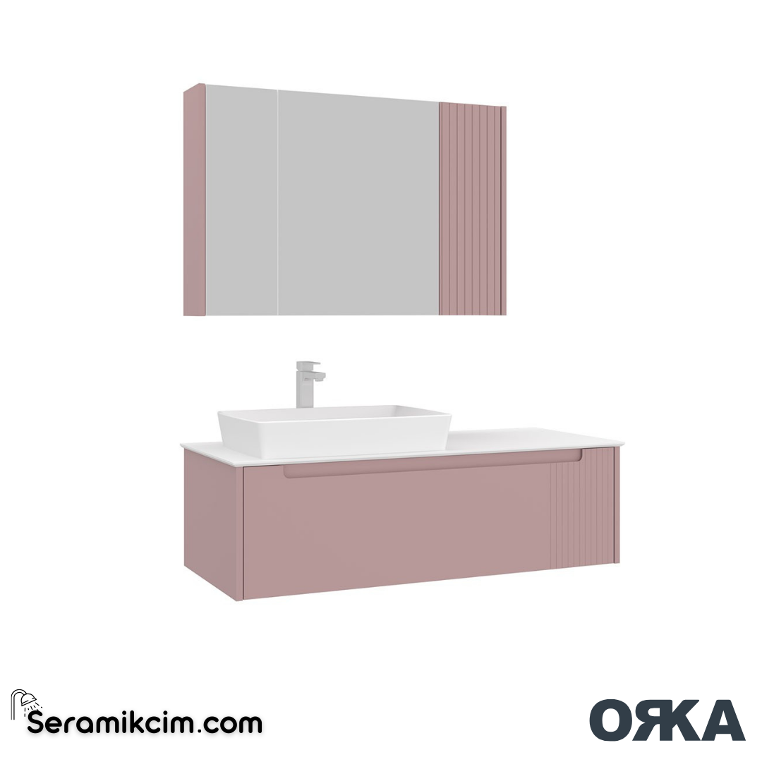 Orka Biella 120cm Banyo Dolabı Set Dolaplı Ayna Mat Pudra - ORK021.120.04.TKM