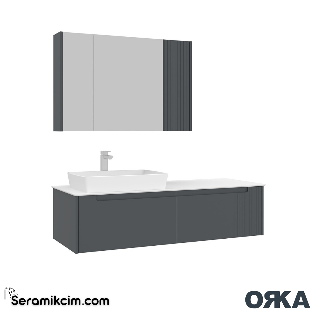 Orka Biella 140cm Banyo Dolabı Set Dolaplı Ayna Mat Antrasit - ORK021.140.01.TKM