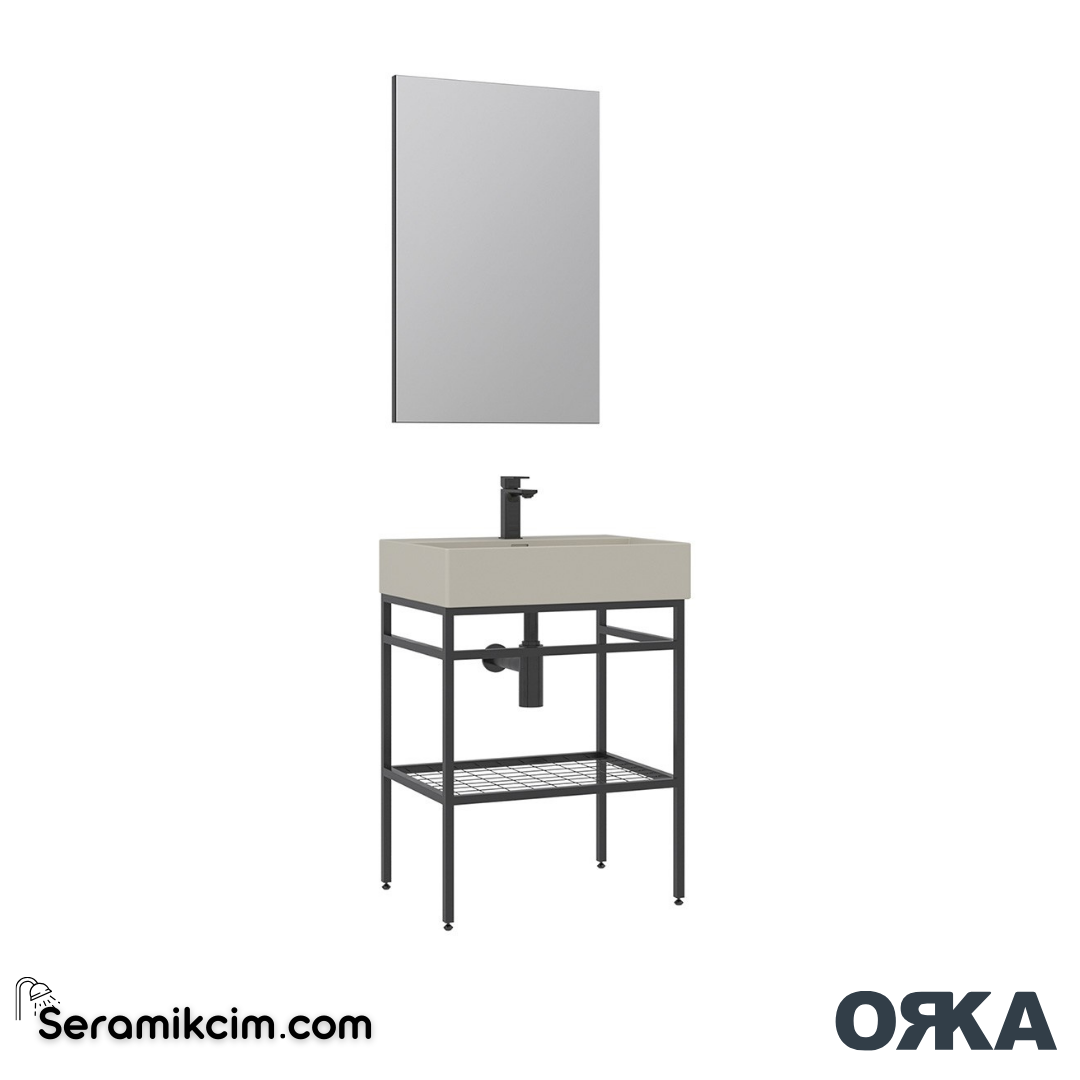 Orka Capetown 60cm Banyo Dolabı Set Krem Lavabo - ORK03.60.03.TKM