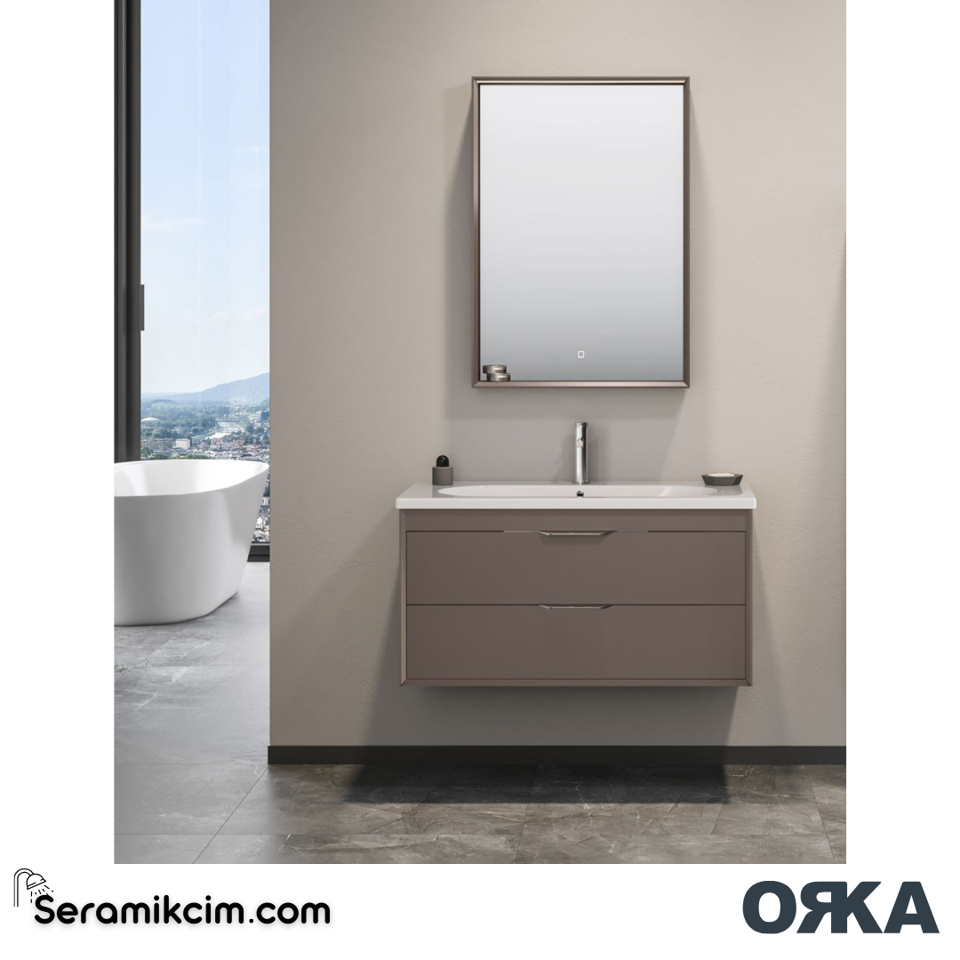 Orka Clay 100cm Çift Çekmeceli Banyo Dolabı Set Beyaz - ORK032.100.01.TKM
