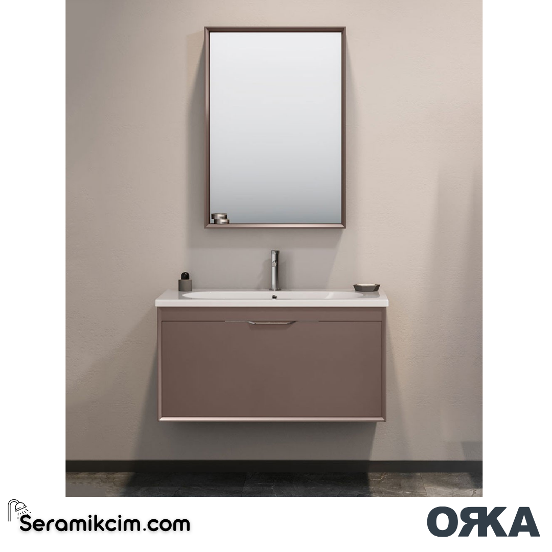 Orka Clay 65cm Çift Çekmeceli Banyo Dolabı Set Toprak - ORK032.65.03.TKM
