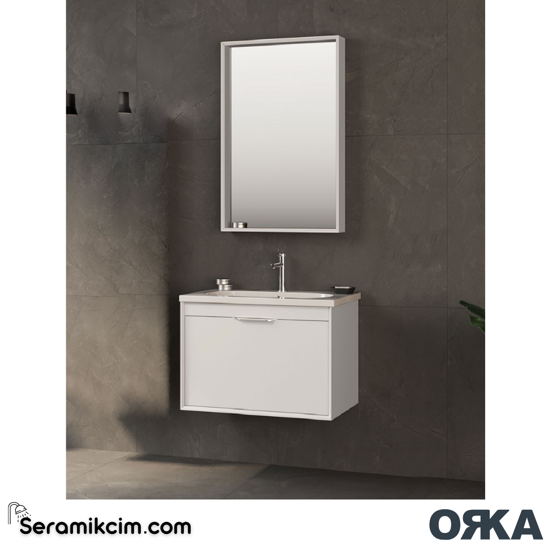 Orka Clay 65cm Tek Çekmeceli Banyo Dolabı Set Beyaz - ORK031.65.01.TKM