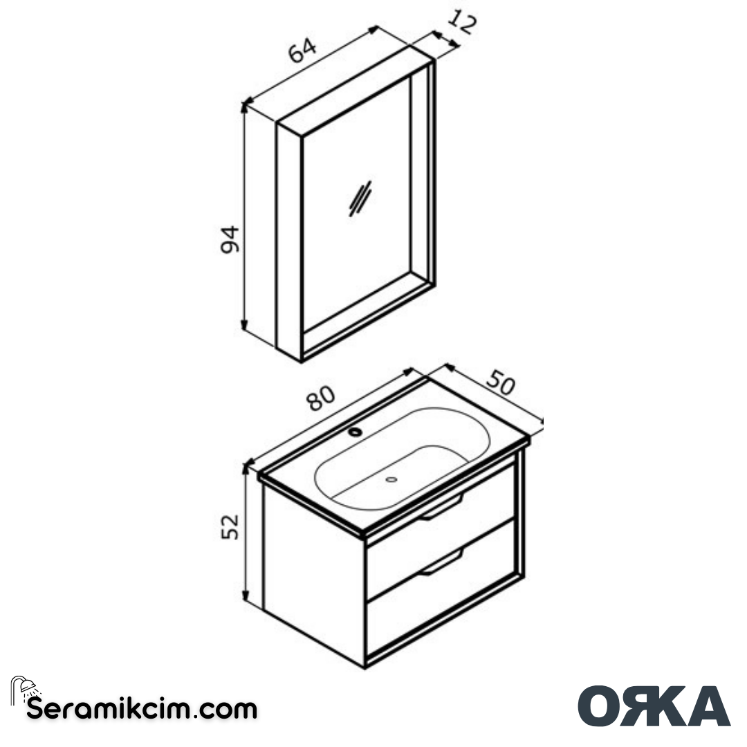 Orka Clay 80cm Çift Çekmeceli Banyo Dolabı Set Beyaz - ORK032.80.01.TKM