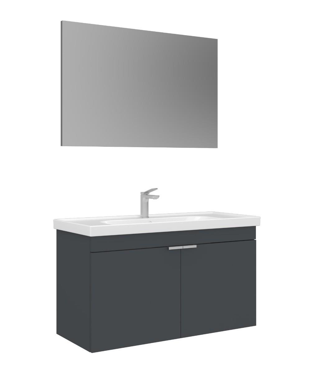 Orka Desna 100cm Asma Banyo Dolabı Set, Düz Ayna, Mat Antrasit