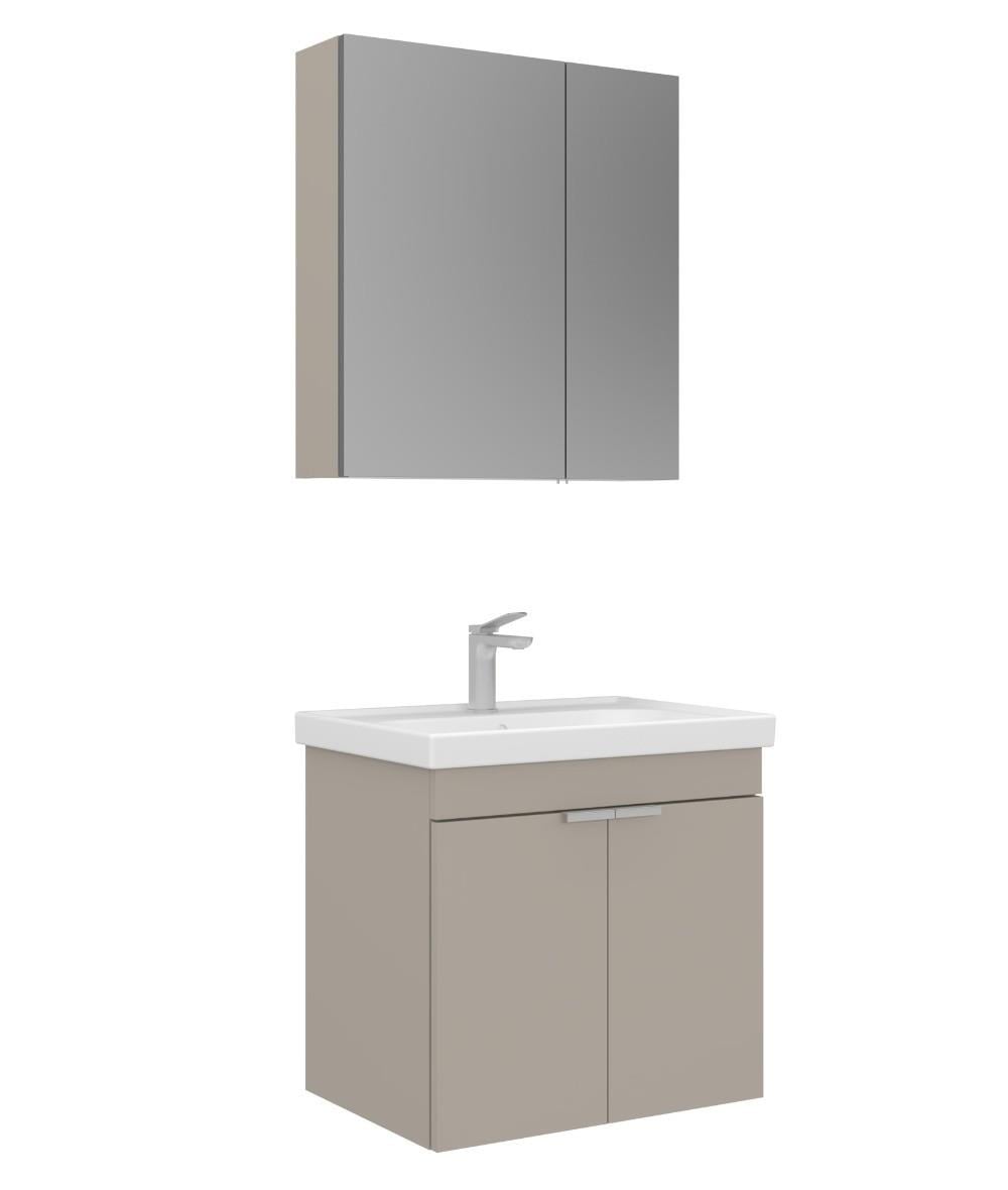 Orka Desna 60cm Asma Banyo Dolabı Set, Dolaplı Ayna, Çöl Beji