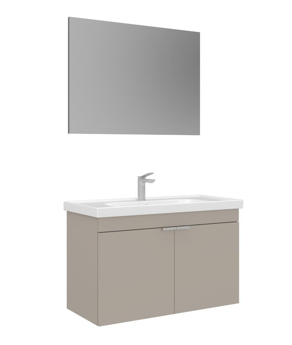 Orka Desna 80cm Asma Banyo Dolabı Set, Düz Ayna, Çöl Beji