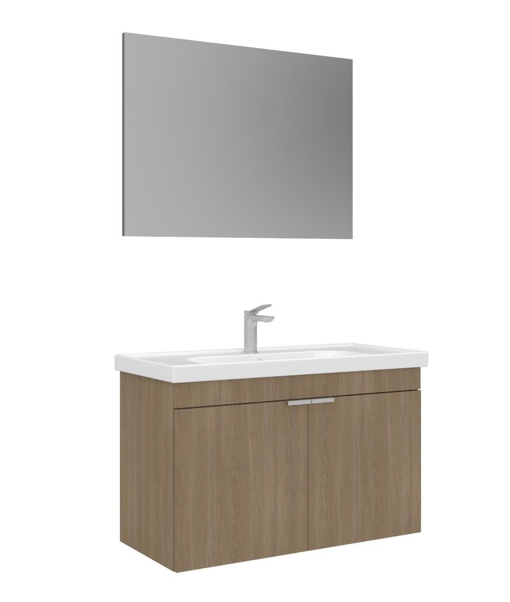 Orka Desna 80cm Asma Banyo Dolabı Set, Düz Ayna, Budva