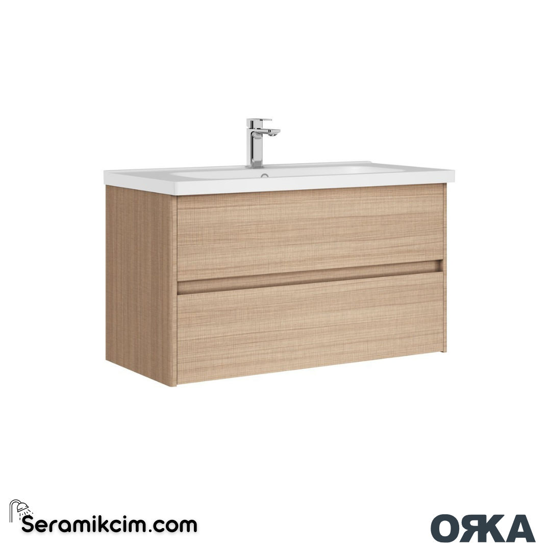 Orka Düden 80cm Çekmeceli Banyo Dolabı Set Odeon Beyaz Meşe - ORK052.80.02.TKM