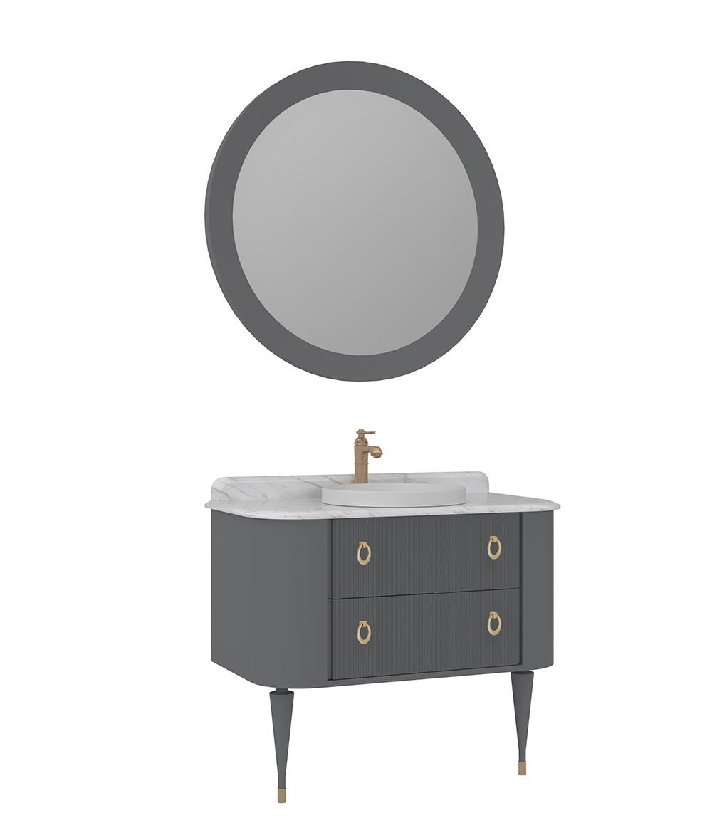 Orka Felice 100cm Banyo Dolabı Set (Altın Detay) Ahşap Ayaklı Mat Gri