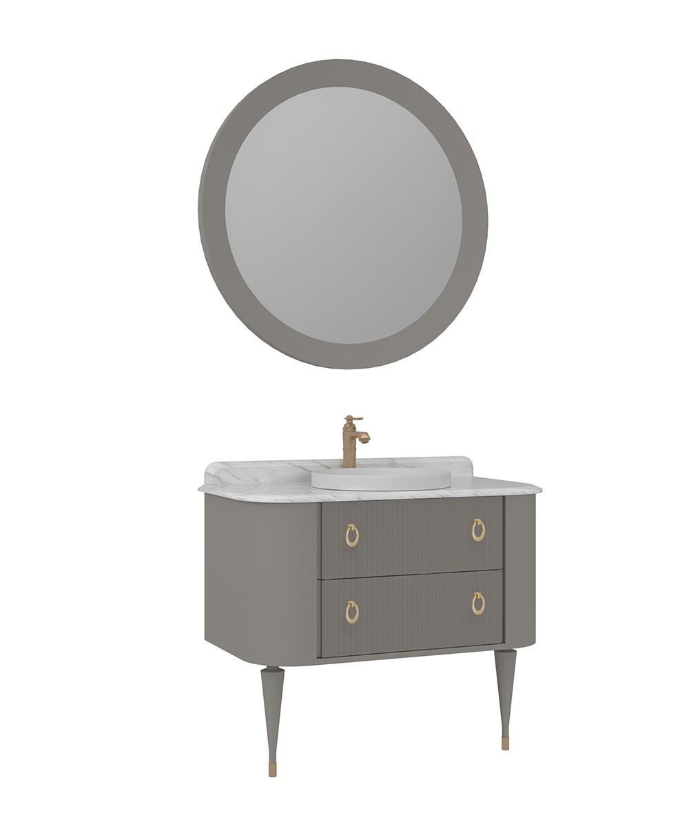 Orka Felice 100cm Banyo Dolabı Set (Altın Detay) Ahşap Ayaklı Mat Vizon