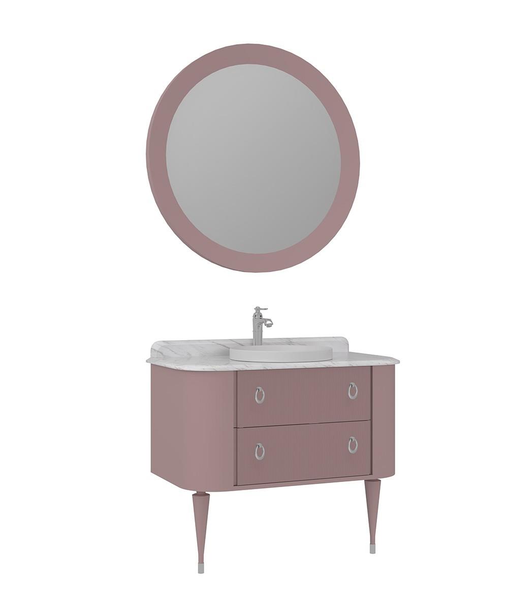 Orka Felice 100cm Banyo Dolabı Set (Krom Detay) Ahşap Ayaklı Mat Pudra