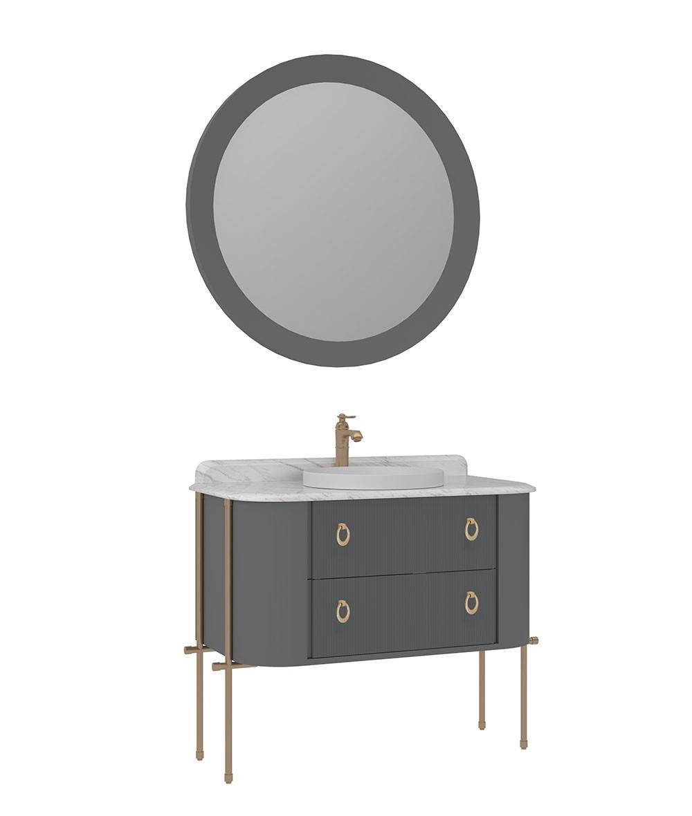 Orka Felice 107cm Banyo Dolabı Set (Altın Detay)Metal Ayaklı Mat Gri