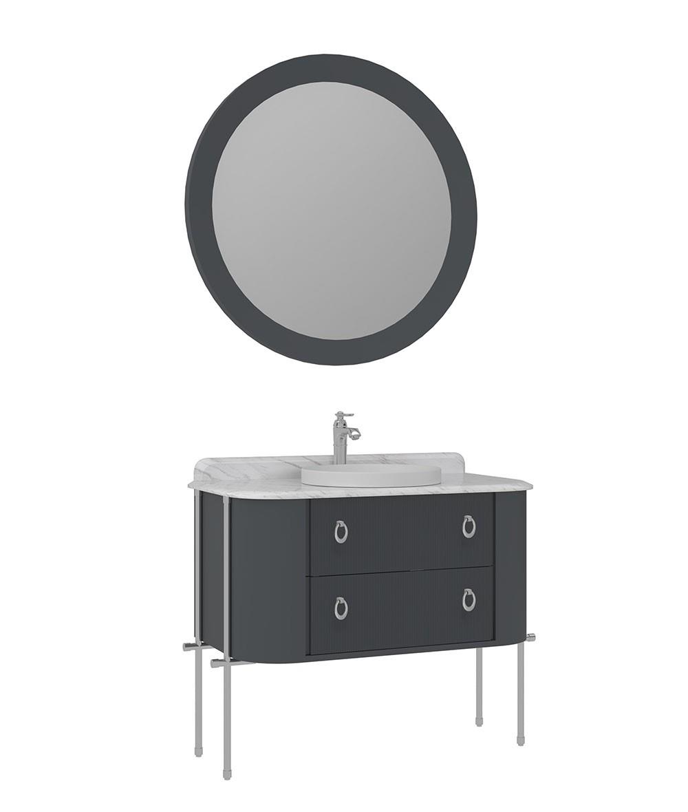 Orka Felice 107cm Banyo Dolabı Set (Altın Detay) Metal Ayaklı Mat Antrasit