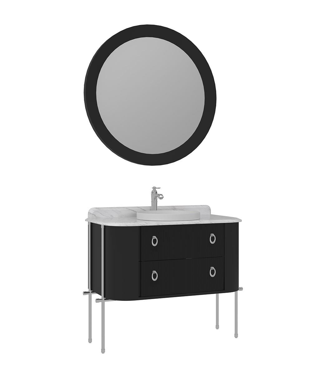 Orka Felice 107cm Banyo Dolabı Set (Krom Detay) Metal Ayaklı Mat Siyah