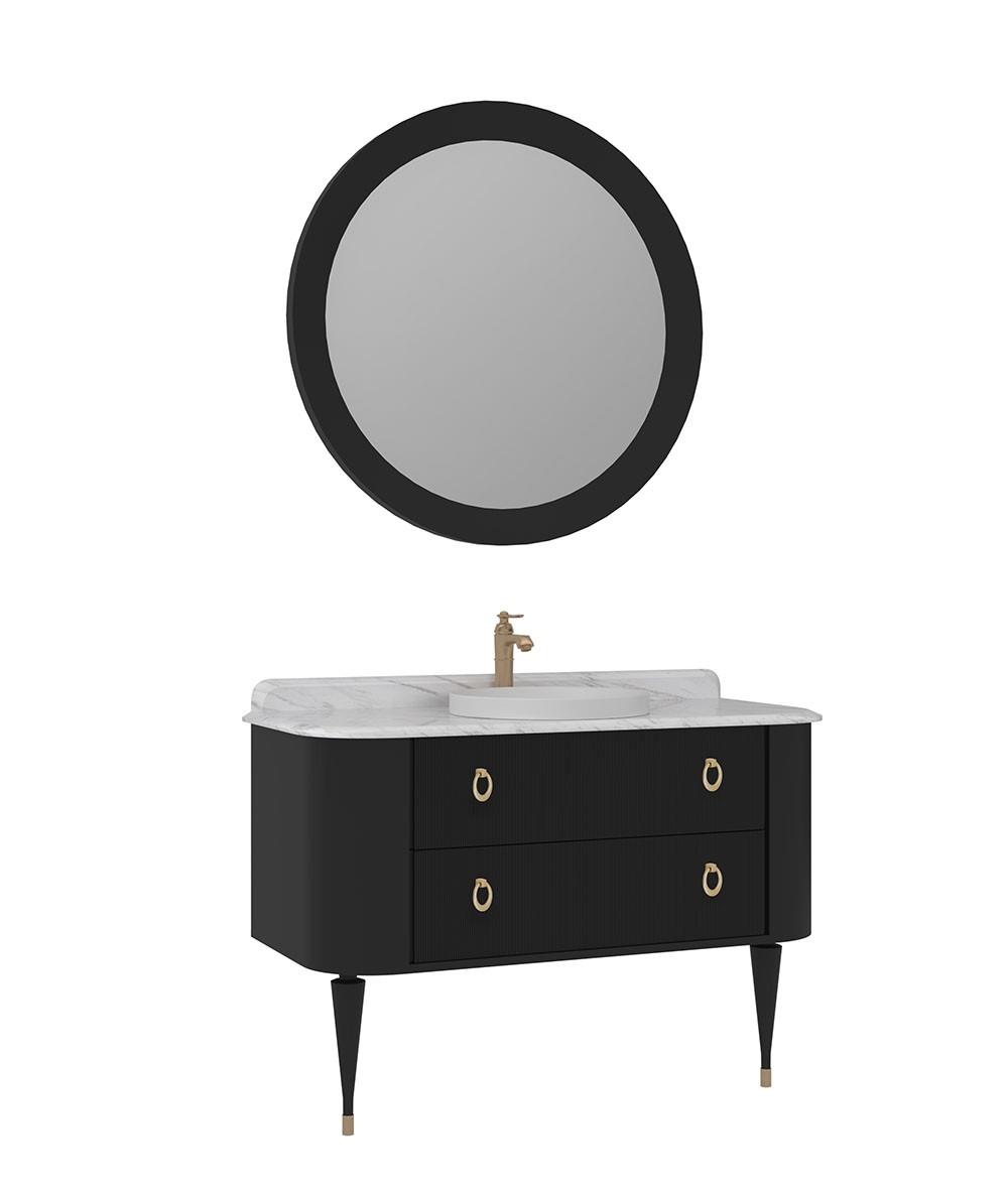 Orka Felice 120cm Banyo Dolabı Set (Krom Detay) Ahşap Ayaklı Mat Siyah