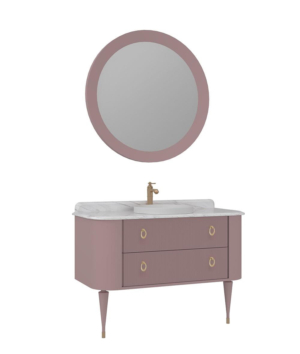 Orka Felice 120cm Banyo Dolabı Set (Krom Detay) Ahşap Ayaklı Mat Pudra
