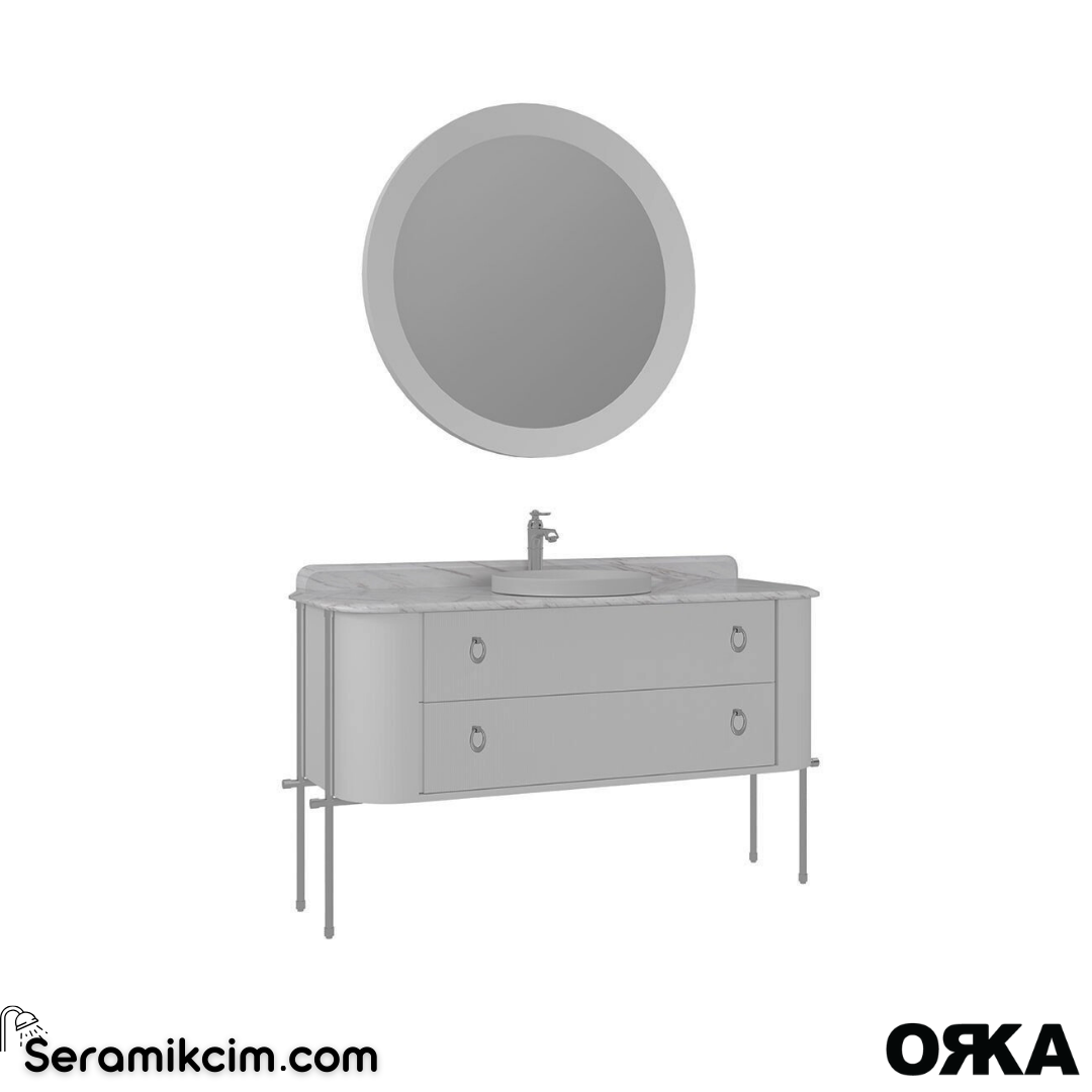 Orka Felice 147cm Banyo Dolabı Set (Krom Detay) Metal Ayaklı Mat Beyaz