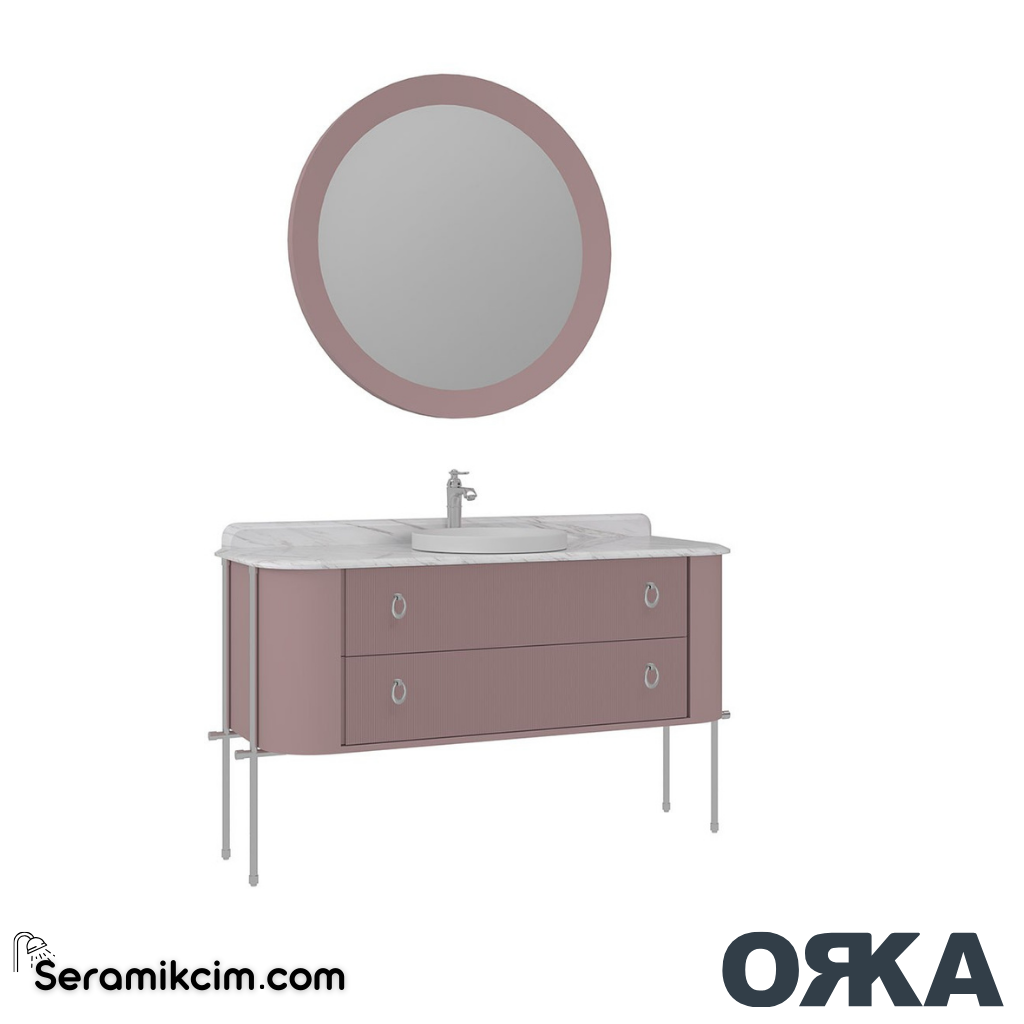 Orka Felice 147cm Banyo Dolabı Set Krom Metal Ayaklı Mat Pudra - ORK077.147.04.TKM