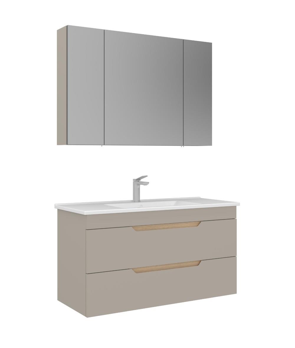 Orka Lena 100cm Asma Banyo Dolabı Set Kapaklı Mat Çöl Beji