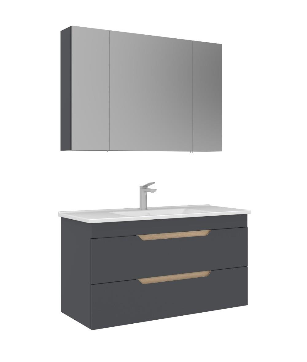 Orka Lena 100cm Asma Banyo Dolabı Set Çekmeceli Mat Antrasit