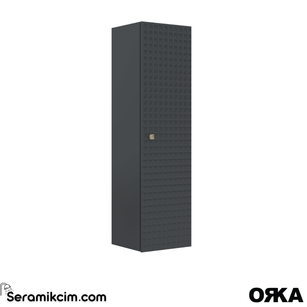 Orka Lipari 40cm Boy Dolabı (Altın Detaylı) Mat Antrasit