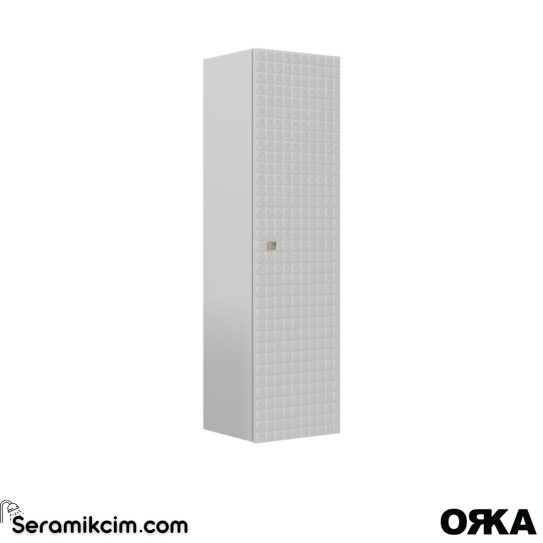 Orka Lipari 40cm Boy Dolabı (Krom Detaylı) Mat Beyaz