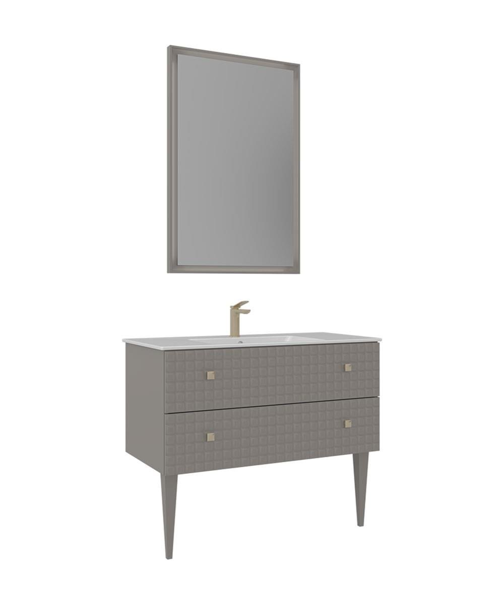 Orka Lipari 80cm Ayaklı Banyo Dolabı Set (Altın Detaylı) Mat Vizon