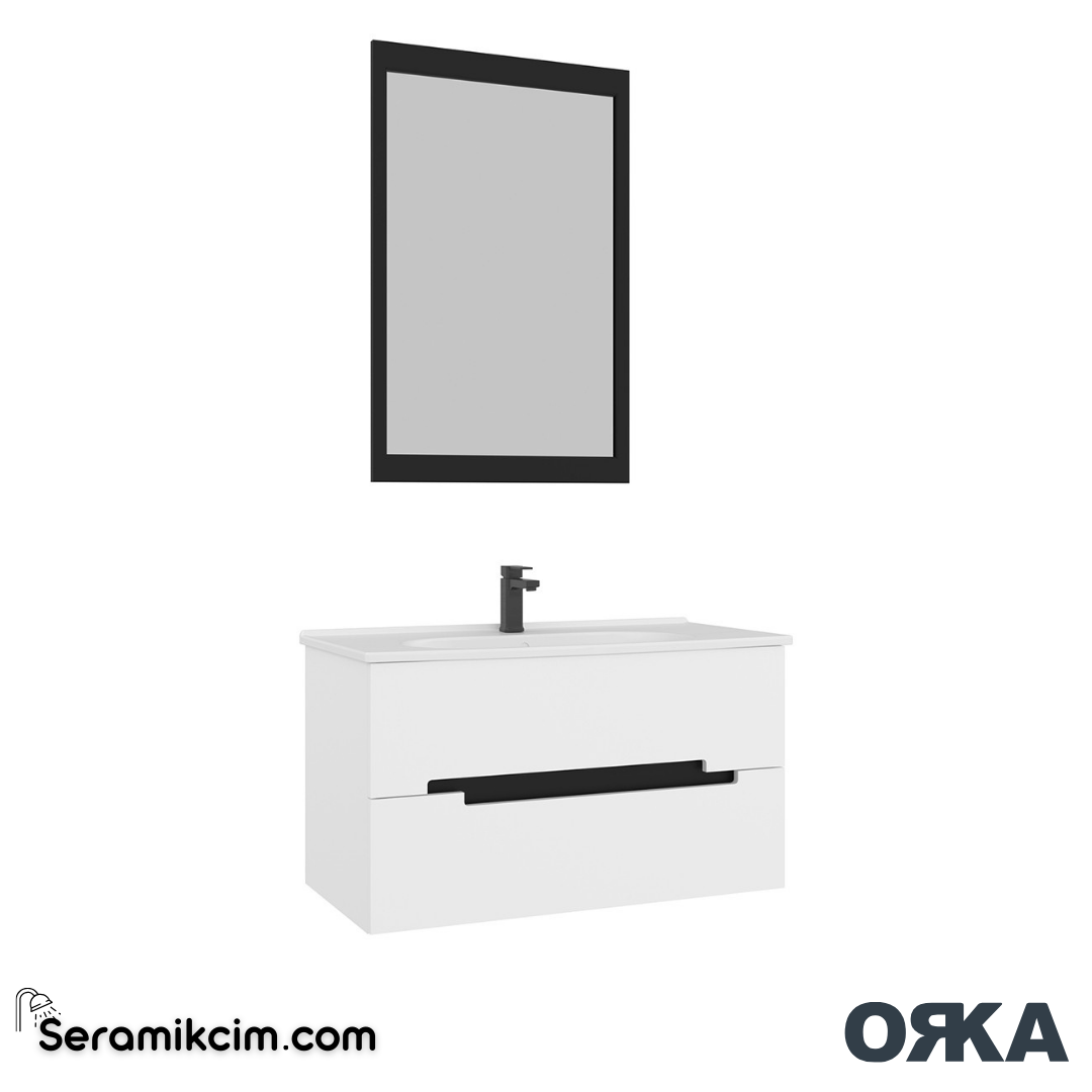 Orka Lodi 100cm Banyo Dolabı Set Beyaz/Siyah - ORK151.100.03.TKM