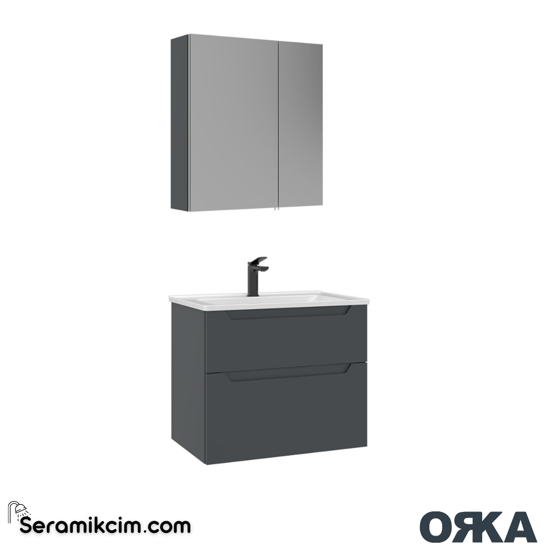 Orka Messina 65cm Banyo Dolabı Dolaplı Ayna Set Mat Antrasit - ORK166.65.01.TKM