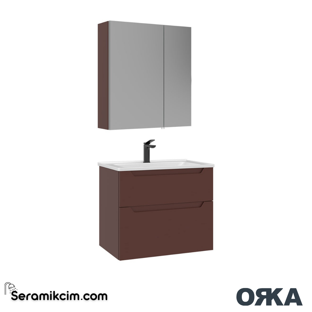 Orka Messina 65cm Banyo Dolabı Dolaplı Ayna Set Tuscan Kırmızı - ORK166.65.04.TKM
