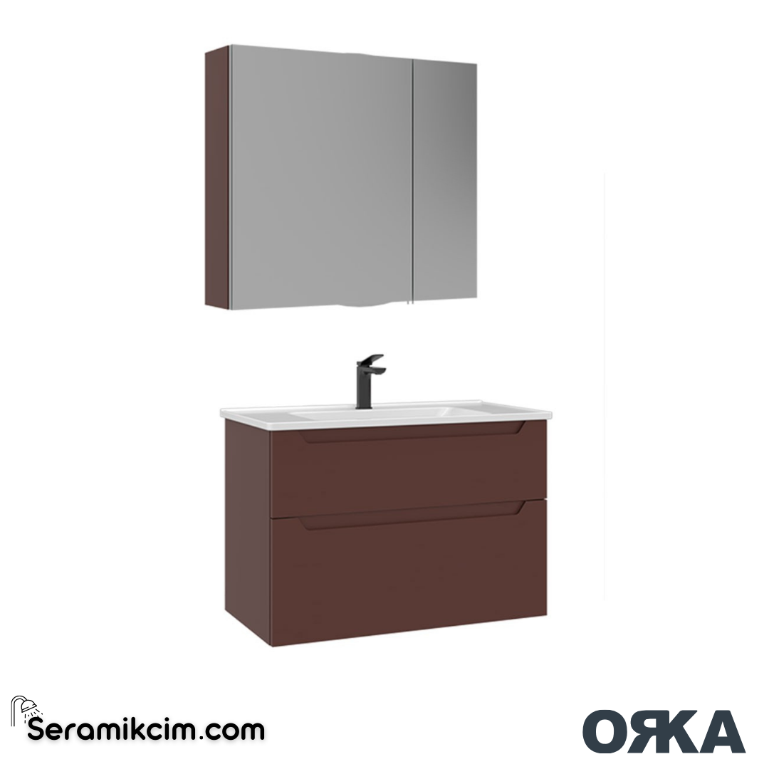Orka Messina 80cm Banyo Dolabı Dolaplı Ayna Set Tuscan Kırmızı - ORK166.80.04.TKM