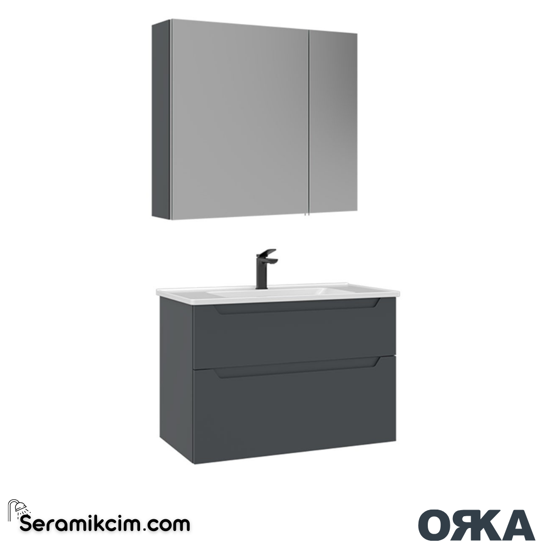 Orka Messina 80cm Banyo Dolabı Dolaplı Ayna Set Mat Antrasit - ORK166.80.01.TKM