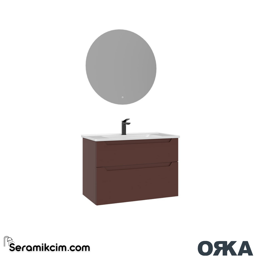 Orka Messina 80cm Banyo Dolabı Ledli Ayna Set Tuscan Kırmızı - ORK165.80.04.TKM
