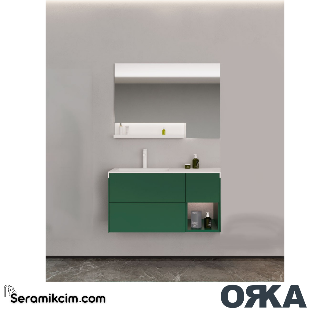 Orka Milano 120cm Banyo Dolabı Set Mat Yeşil - ORK162.120.06.TKM