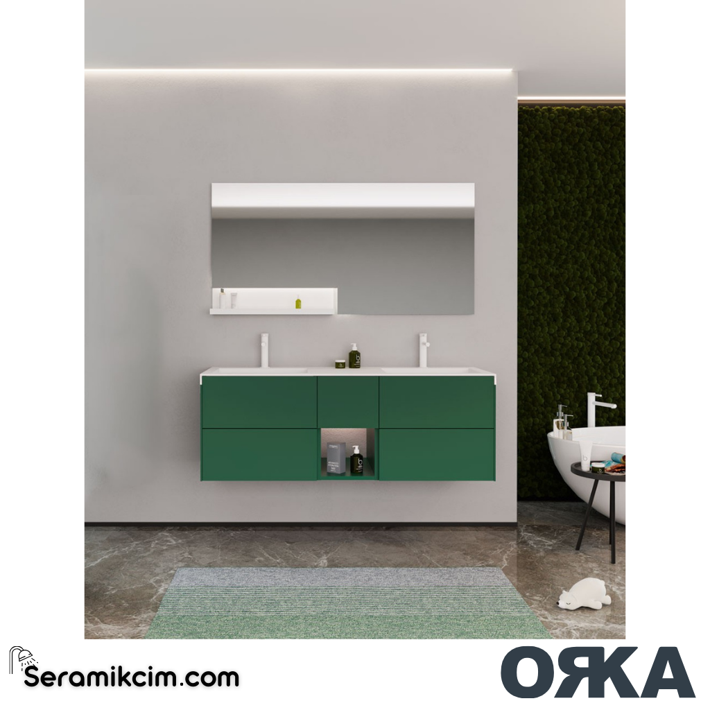 Orka Milano 140cm Banyo Dolabı Set Mat Yeşil - ORK162.140.06.TKM