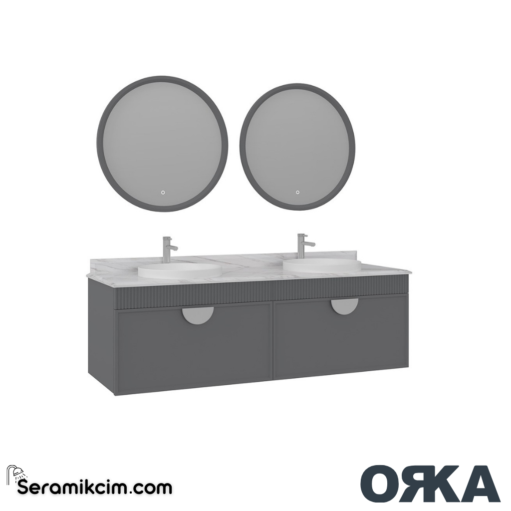 Orka Molino 160cm Banyo Dolabı Set Mat Gri Krom Kulp - ORK161.160.01.TKM