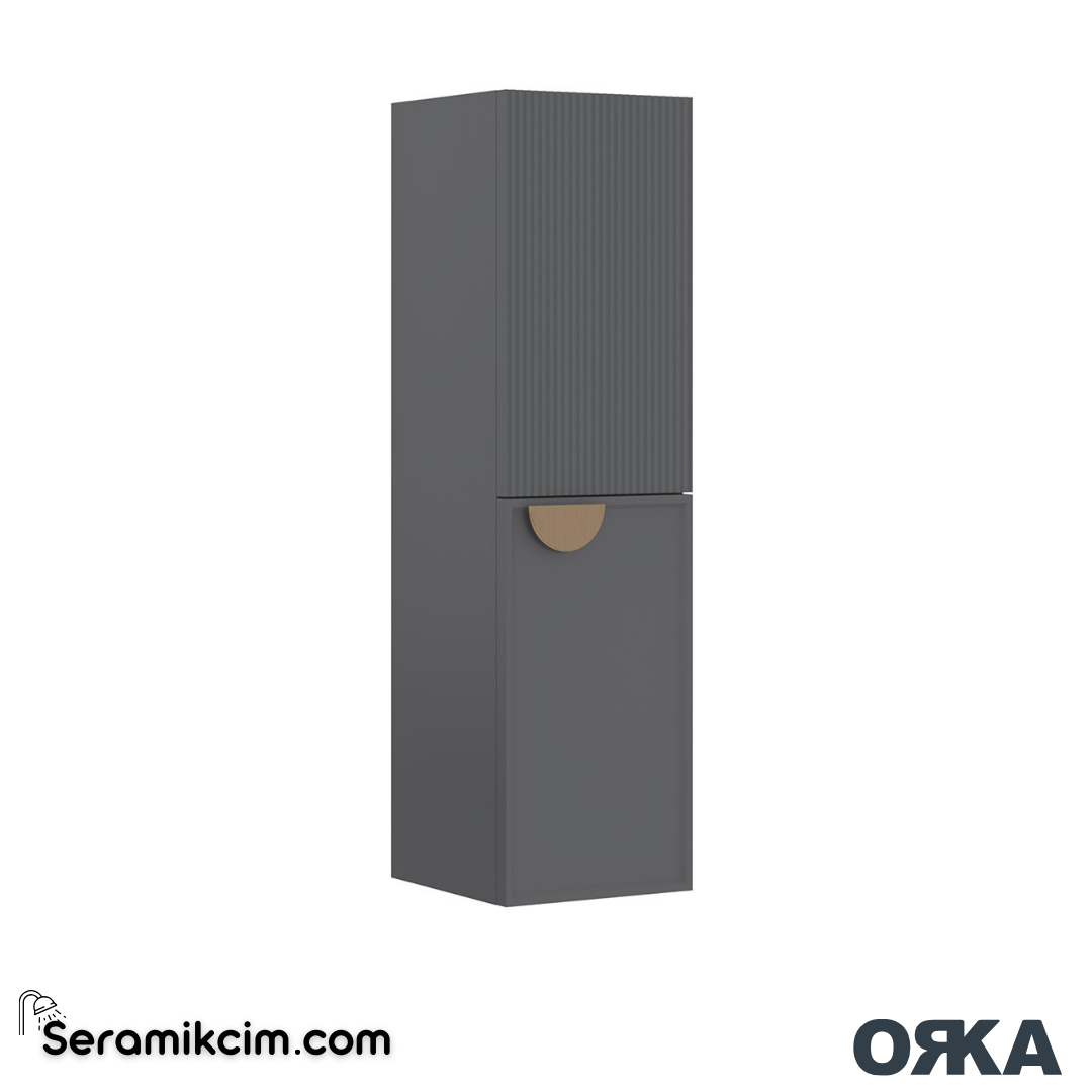 Orka Molino 40cm Açık Raflı Boy Dolabı Altın Kulp Sol Mat Gri - ORK.BYD1039