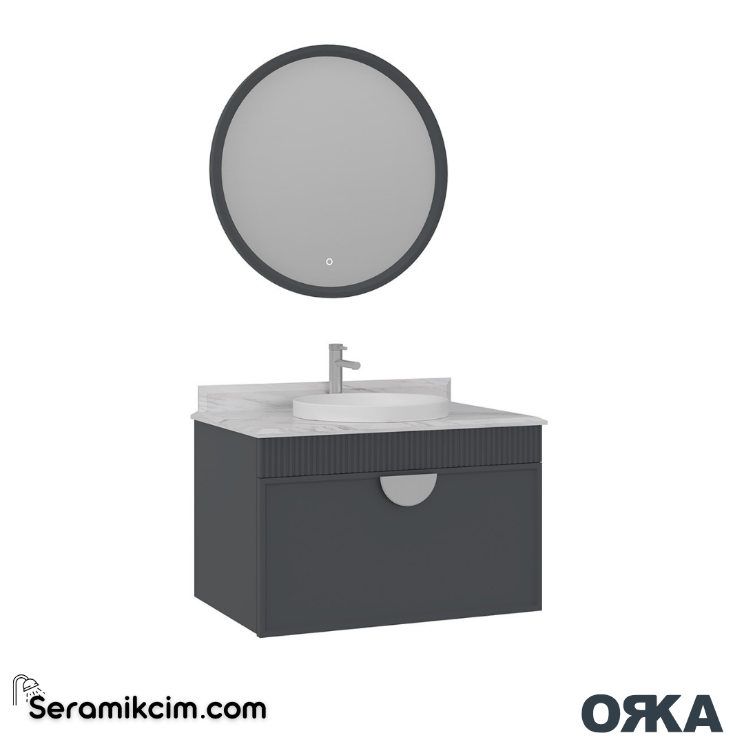 Orka Molino 80cm Banyo Dolabı Set Mat Antrasit Krom Kulp - ORK161.80.01.TKM