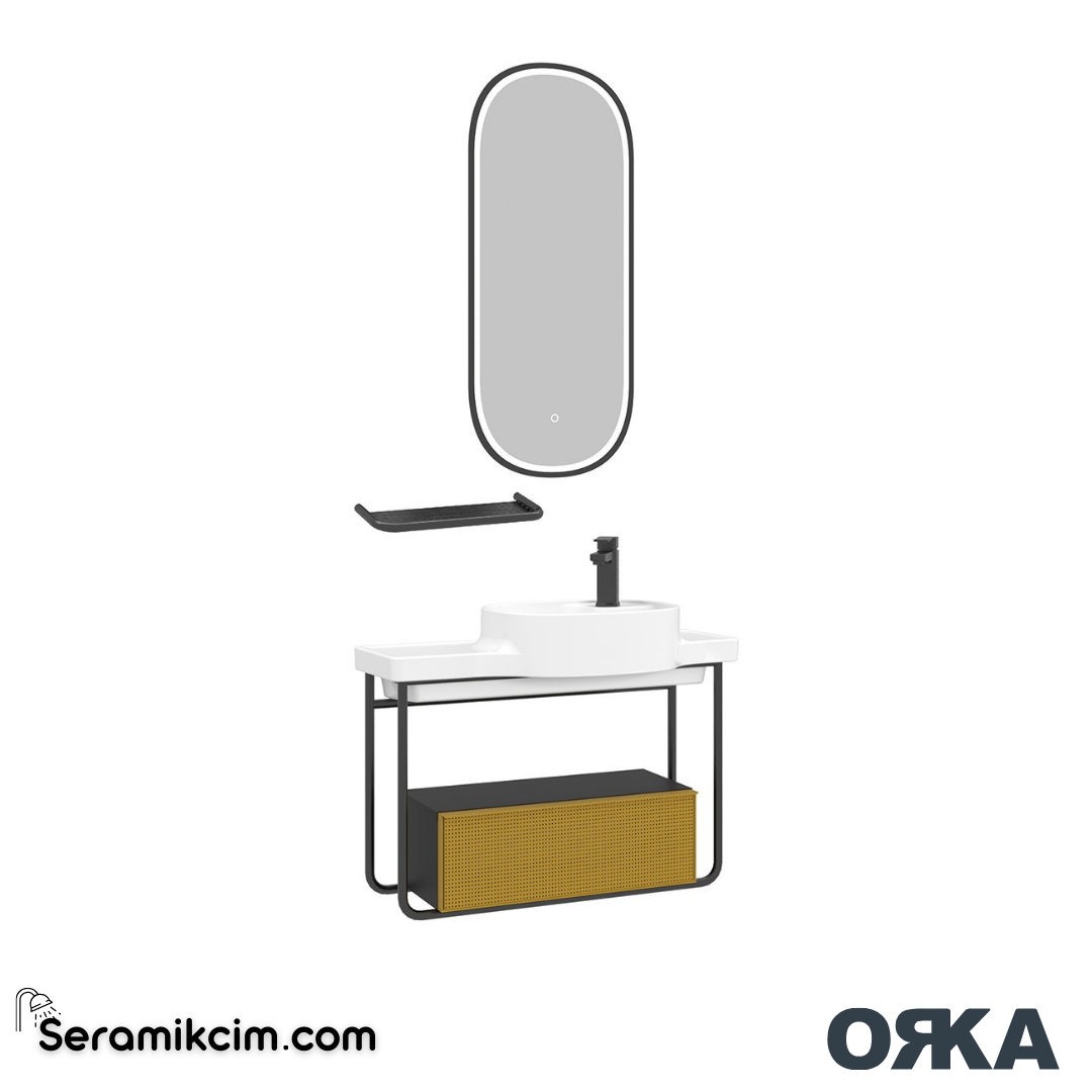 Orka Noto 80cm Banyo Dolabı Set Mat Sarı - ORK171.80.03.TKM