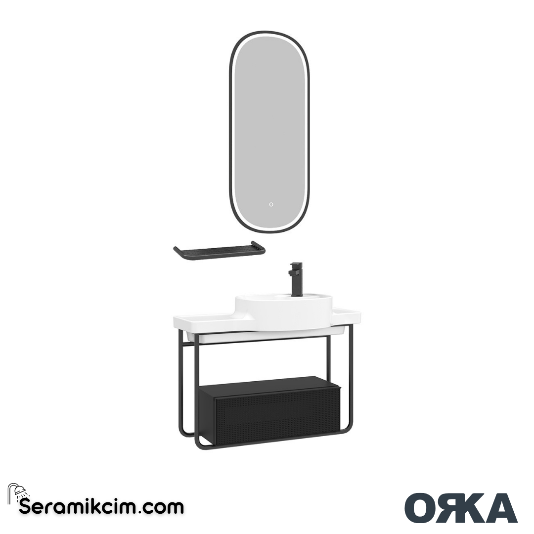 Orka Noto 80cm Banyo Dolabı Set Mat Siyah - ORK171.80.02.TKM