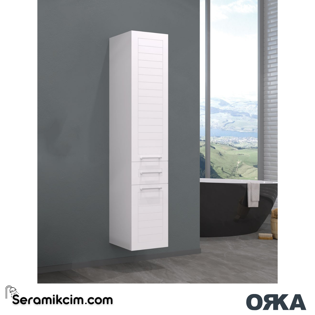 Orka Perge 40cm Çamaşır Sepetli Boy Dolabı Sağ Beyaz - ORK.BYD1192