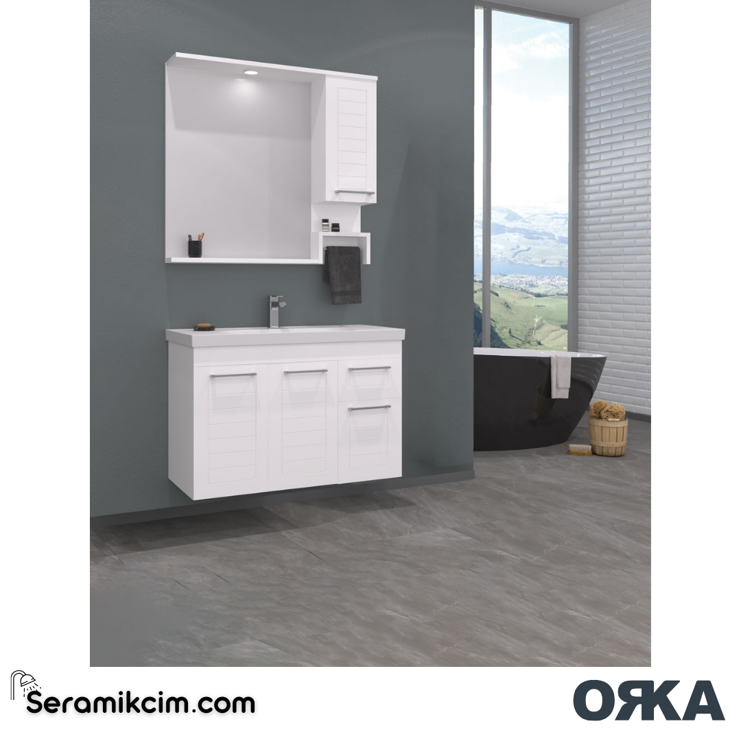 Orka Perge 85cm Banyo Dolabı Set Beyaz - ORK20.85.01.TKM
