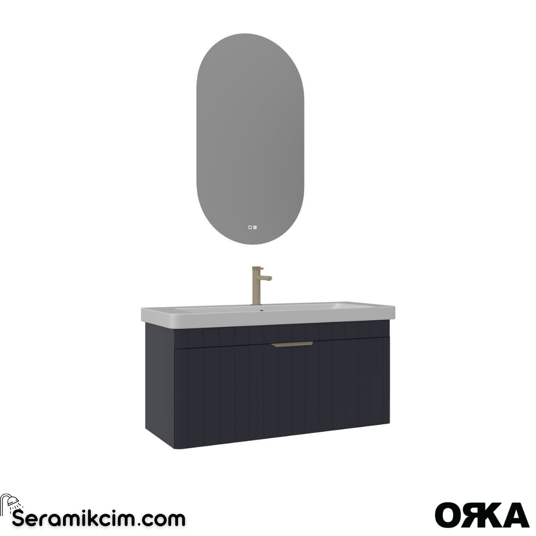 Orka Procida 105cm Banyo Dolabı Set (Krom Detay) Mat Lacivert