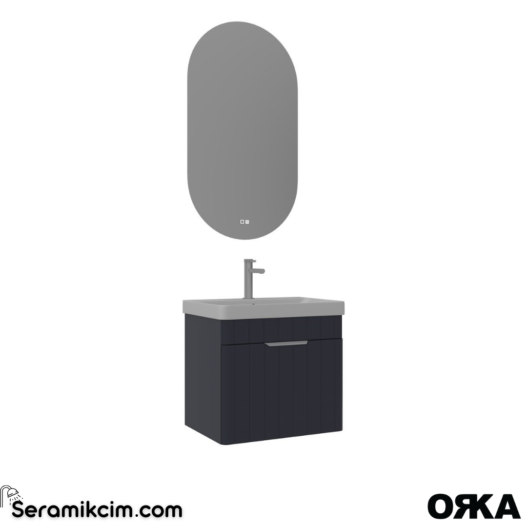 Orka Procida 60cm Banyo Dolabı Set (Krom Detay) Mat Lacivert