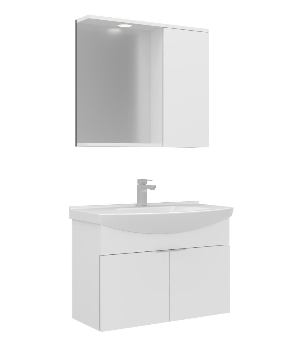 Orka Purus 100cm Asma Banyo Dolabı Set Kapaklı Spot Aynalı Parlak Beyaz