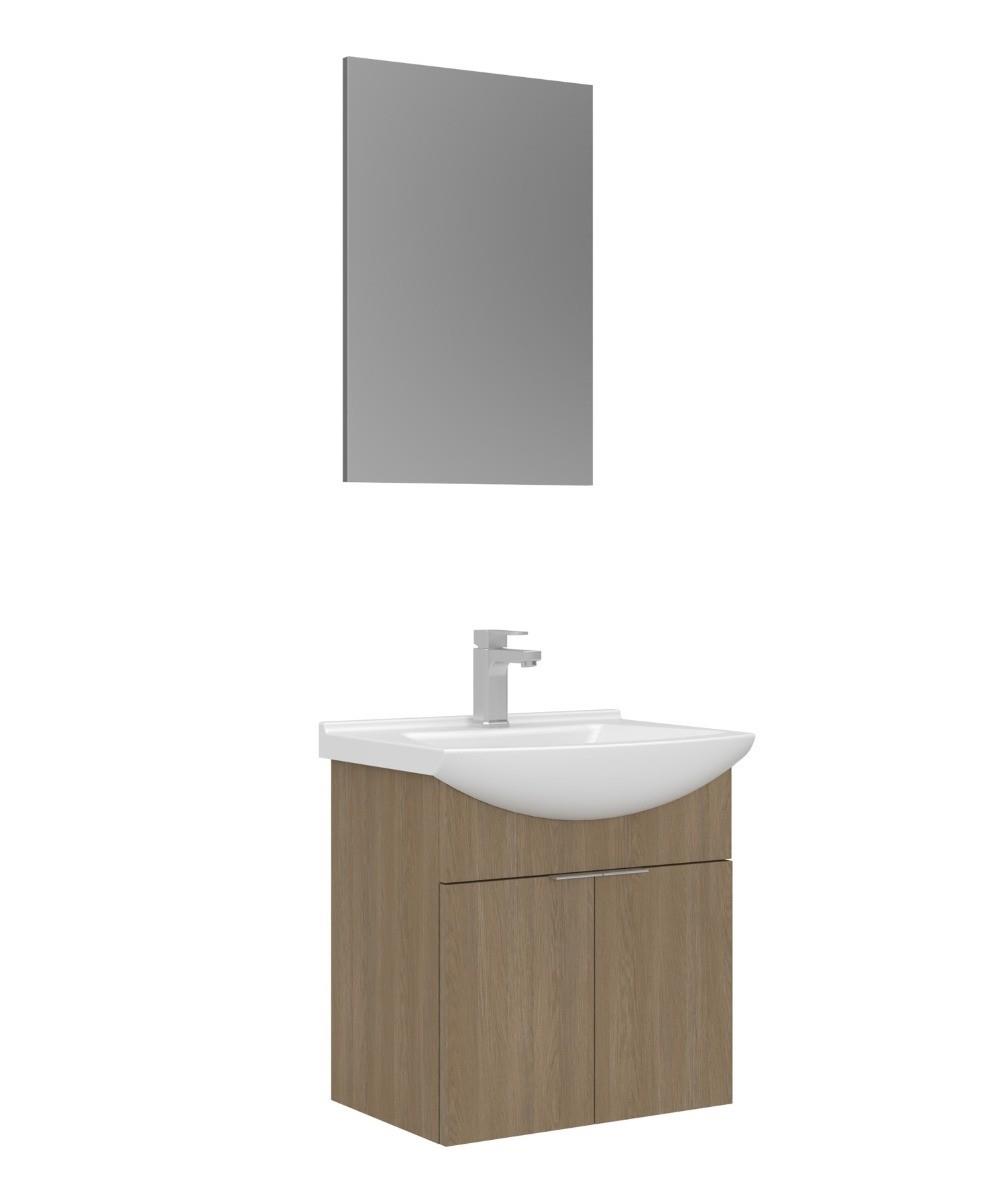 Orka Purus 55cm Asma Banyo Dolabı Set Kapaklı Düz Aynalı Budva