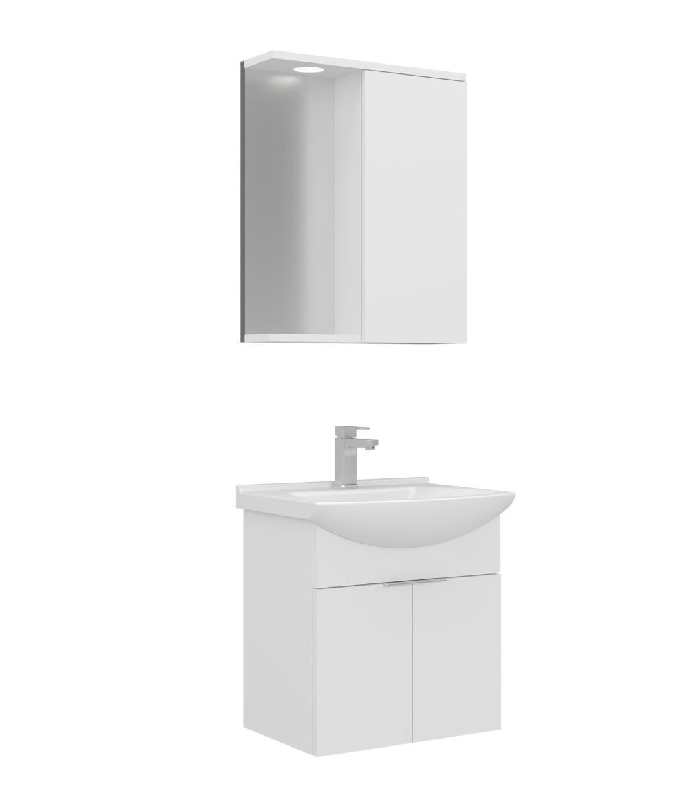 Orka Purus 55cm Asma Banyo Dolabı Set Kapaklı Spot Aynalı Parlak Beyaz