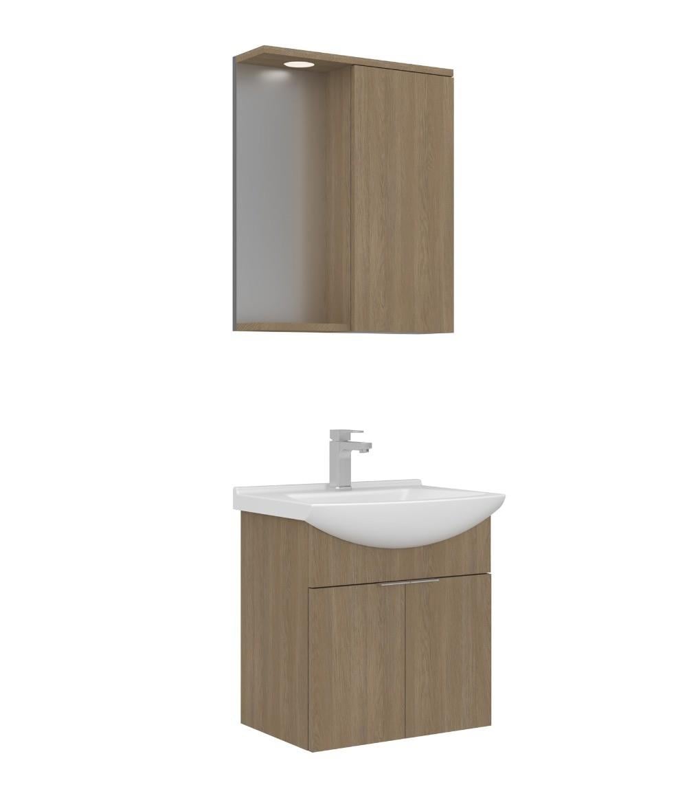 Orka Purus 55cm Asma Banyo Dolabı Set Kapaklı Spot Aynalı Budva
