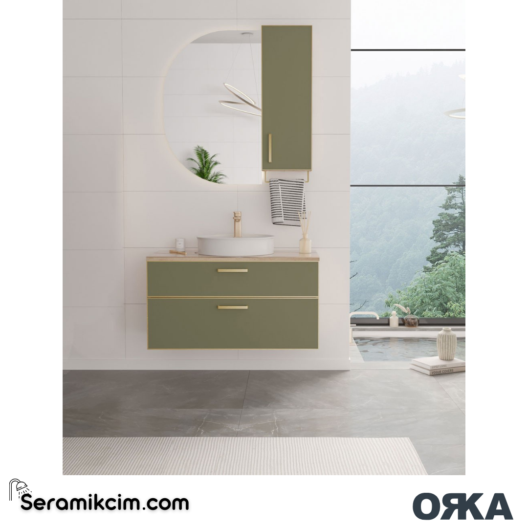 Orka Salerno 75cm Banyo Dolabı Set Mat Krom Kulp Legnano / Mat Sardunya - ORK222.75.03.TKM